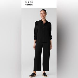 Eileen Fisher 100% Silk Black Side-Zip Ankle Pants